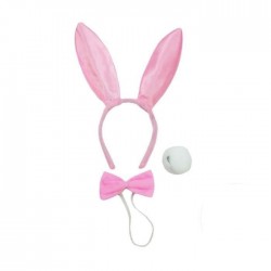 Serre Tête Oreilles de Lapin Rose avec Queue et Noeud Papillon