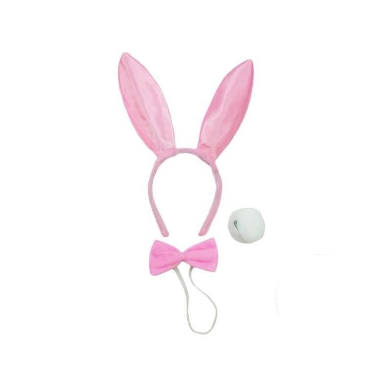 Serre Tête Oreilles de Lapin Rose avec Queue et Noeud Papillon