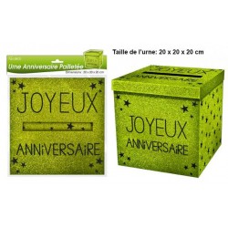 Urne Joyeux Anniversaire Pailletée Vert