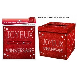 Urne Joyeux Anniversaire Pailletée Rouge