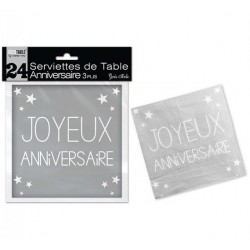 Serviette en Papier Joyeux Anniversaire Gris Perle