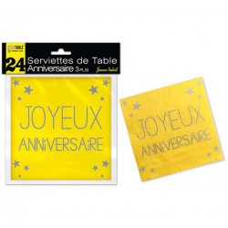 Serviette en Papier Joyeux Anniversaire Jaune