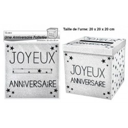 Urne Joyeux Anniversaire Pailletée Blanche