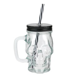 Mason Jar Tête De Mort 35cl Avec Couvercle et Paille