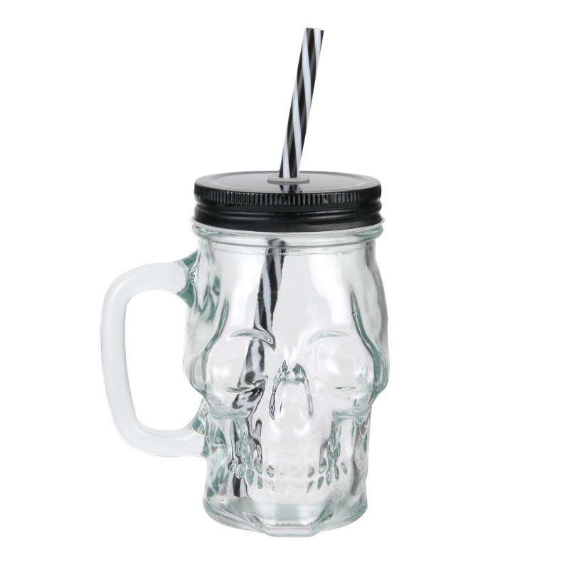 Mason Jar Tête De Mort 35cl Avec Couvercle et Paille