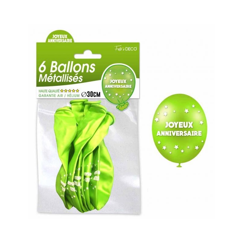Ballons de Baudruche Métalliques Joyeux Aniversaire Vert 6 Pièces