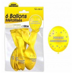 Ballons de Baudruche Métalliques Joyeux Aniversaire Jaune 6 Pièces