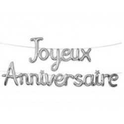 Guirlande Ballon Métallique Joyeux Anniversaire Argent