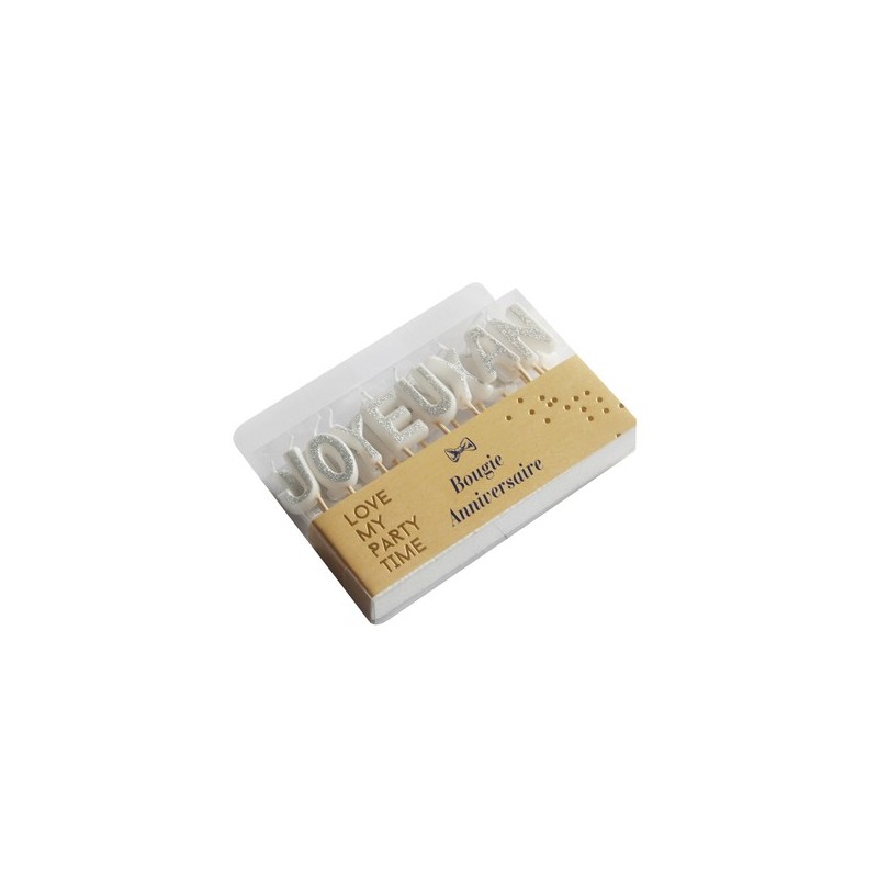 Bougies " Joyeux Anniversaire" Argent