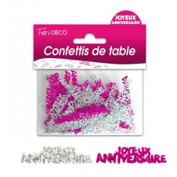 Confettis de Table Joyeux Anniversaire Rose fuschia/ Argent