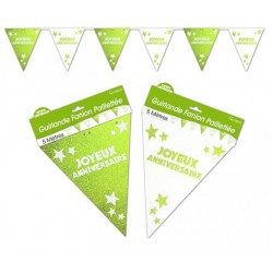 Guirlande Fanions Joyeux Anniversaire Paillettée Vert