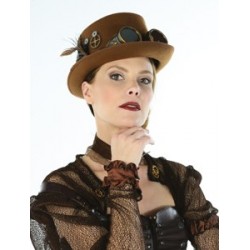 Chapeau Haut de Forme Steampunk Marron Avec Lunettes