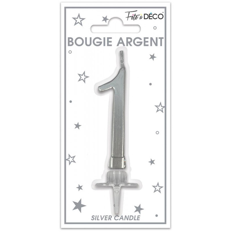 Bougie Anniversaire Chiffre 1 Argent Métallique Bougie Anniversaire Chiffre 1 Argent Métallique