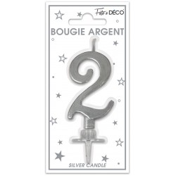 Bougie Anniversaire Chiffre 2 Argent Métallique