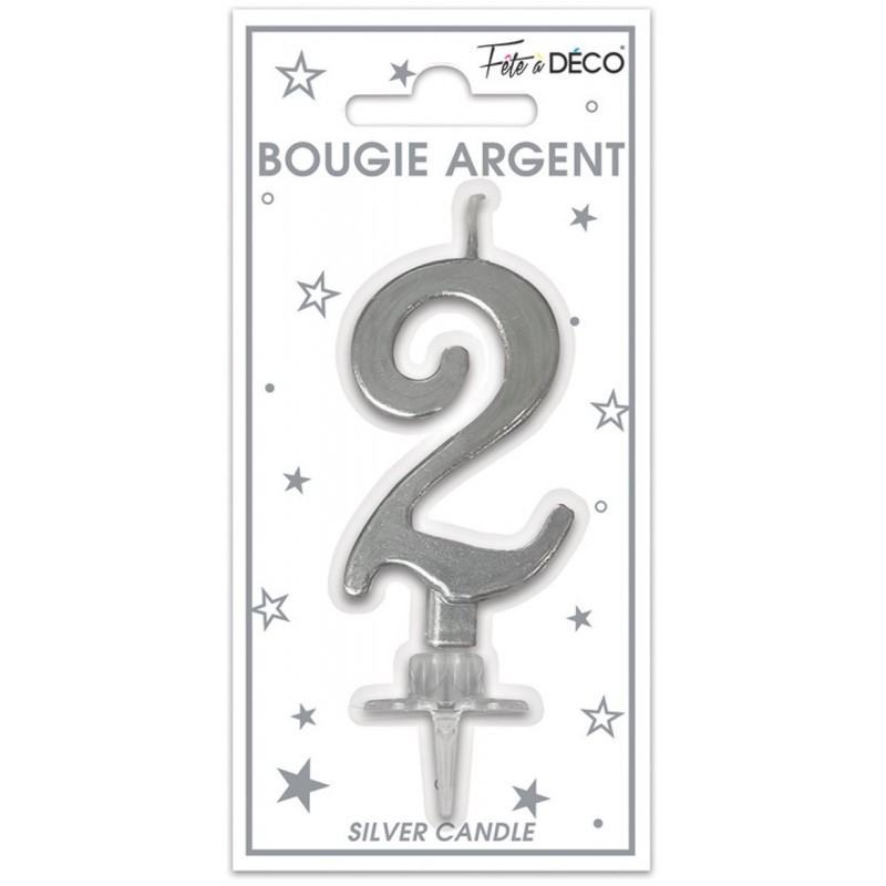 Bougie Anniversaire Chiffre 2 Argent Métallique Bougie Anniversaire Chiffre 2 Argent Métallique