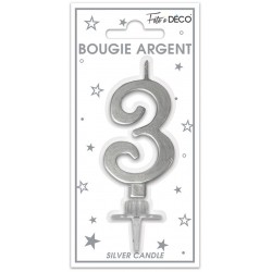 Bougie Anniversaire Chiffre 3 Argent Métallique