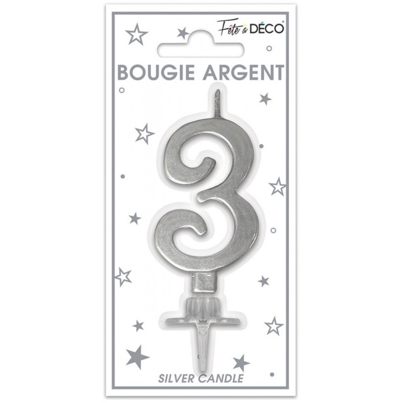 Bougie Anniversaire Chiffre 3 Argent Métallique Bougie Anniversaire Chiffre 3 Argent Métallique