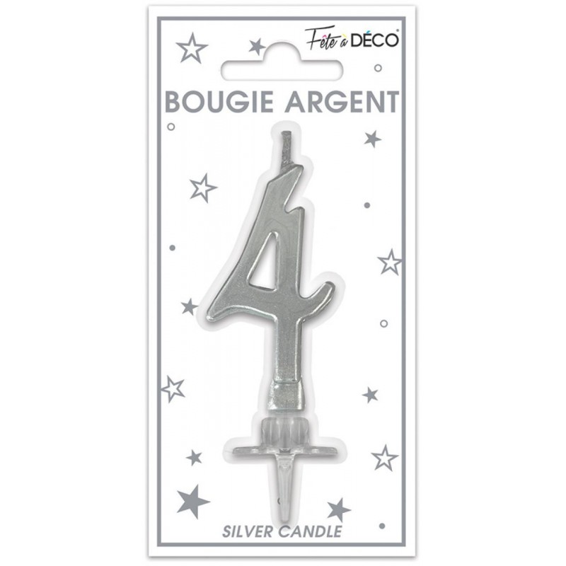 Bougie Anniversaire Chiffre 4 Argent Métallique Bougie Anniversaire Chiffre 4 Argent Métallique