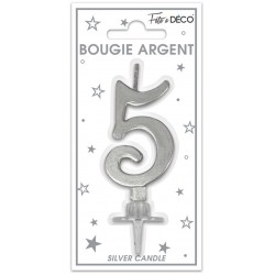 Bougie Anniversaire Chiffre 6 Argent Métallique