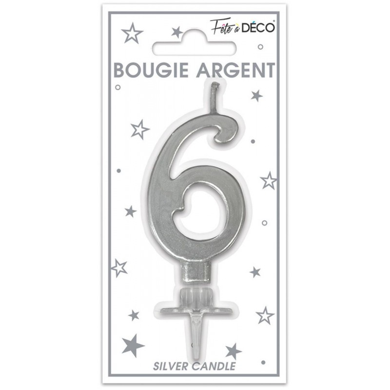 Bougie Anniversaire Chiffre 6 Argent Métallique Bougie Anniversaire Chiffre 6 Argent Métallique