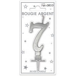 Bougie Anniversaire Chiffre 7 Argent Métallique