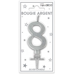 Bougie Anniversaire Chiffre 8 Argent Métallique