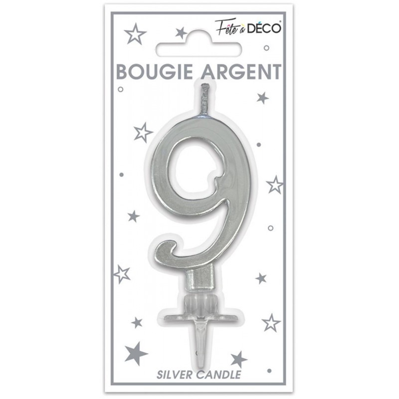Bougie Anniversaire Chiffre 9 Argent Métallique Bougie Anniversaire Chiffre 9 Argent Métallique