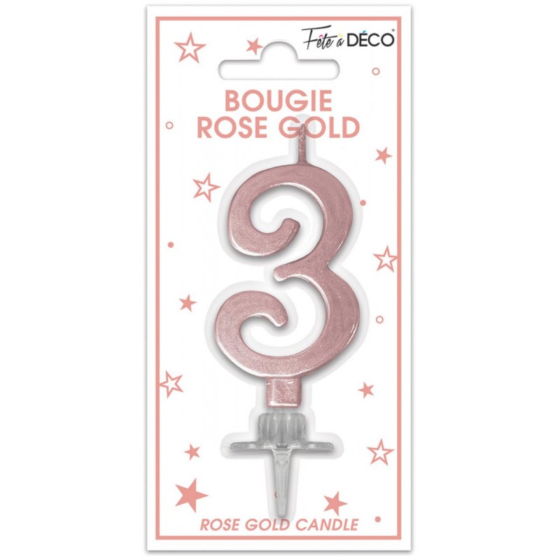 Bougie Anniversaire Chiffre 3 Rose Gold Métallique Bougie Anniversaire Chiffre 3 Rose Gold Métallique