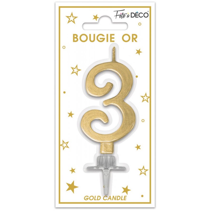 Bougie Anniversaire Chiffre 3 Or Métallique Bougie Anniversaire Chiffre 3 Or Métallique
