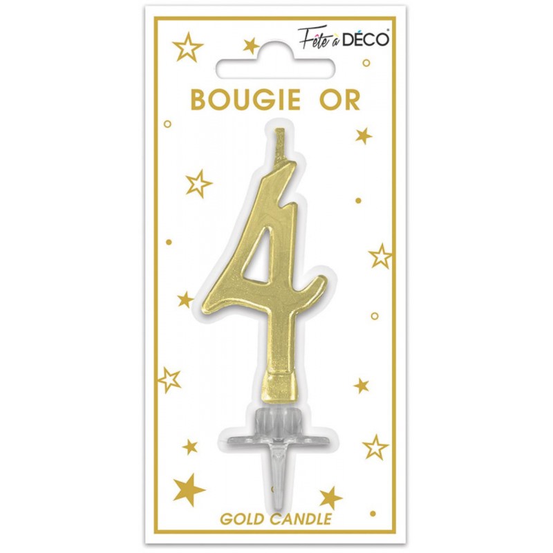 Bougie Anniversaire Chiffre 4 Or Métallique Bougie Anniversaire Chiffre 4 Or Métallique