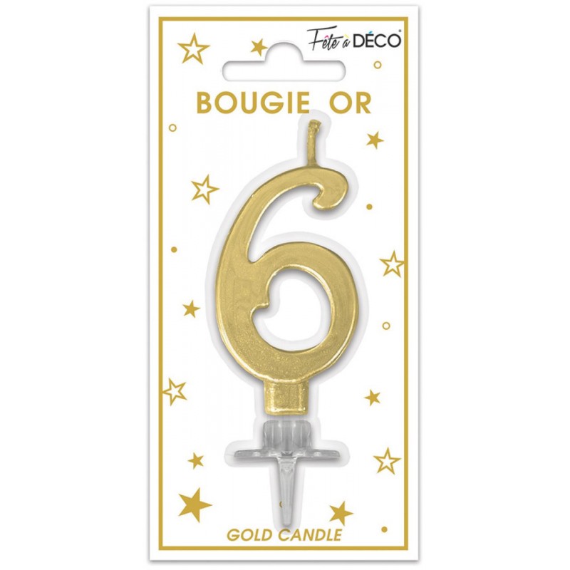 Bougie Anniversaire Chiffre 6 Or Métallique Bougie Anniversaire Chiffre 6 Or Métallique