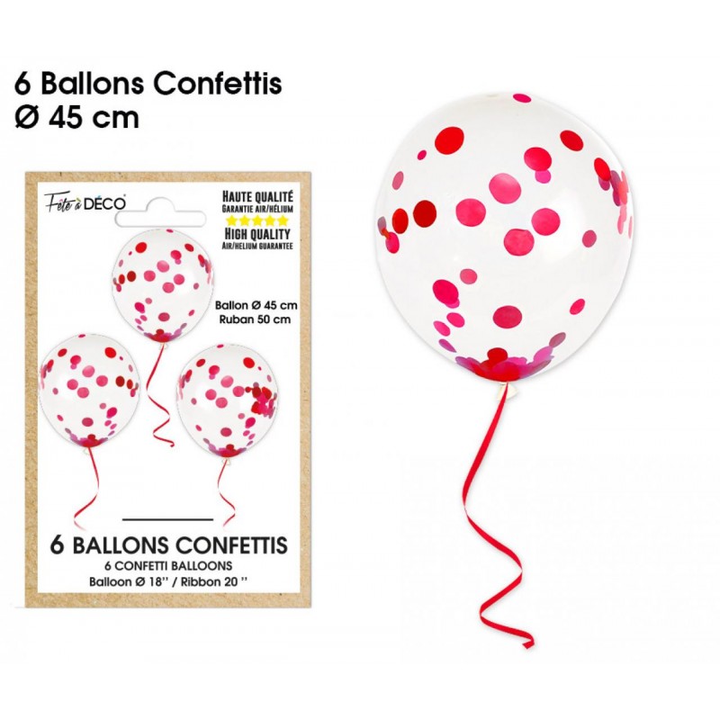 Ballons de Baudruche Confettis Rouge 6 Pièces