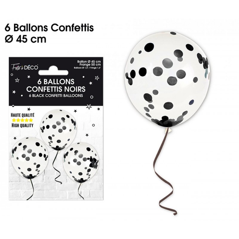 Ballons de Baudruche Confettis Noir 6 Pièces