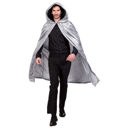 Déguisement Cape Capuche Velours Gris Luxe 170cm