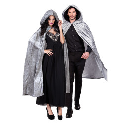 Déguisement Cape Capuche Velours Gris Luxe 170cm