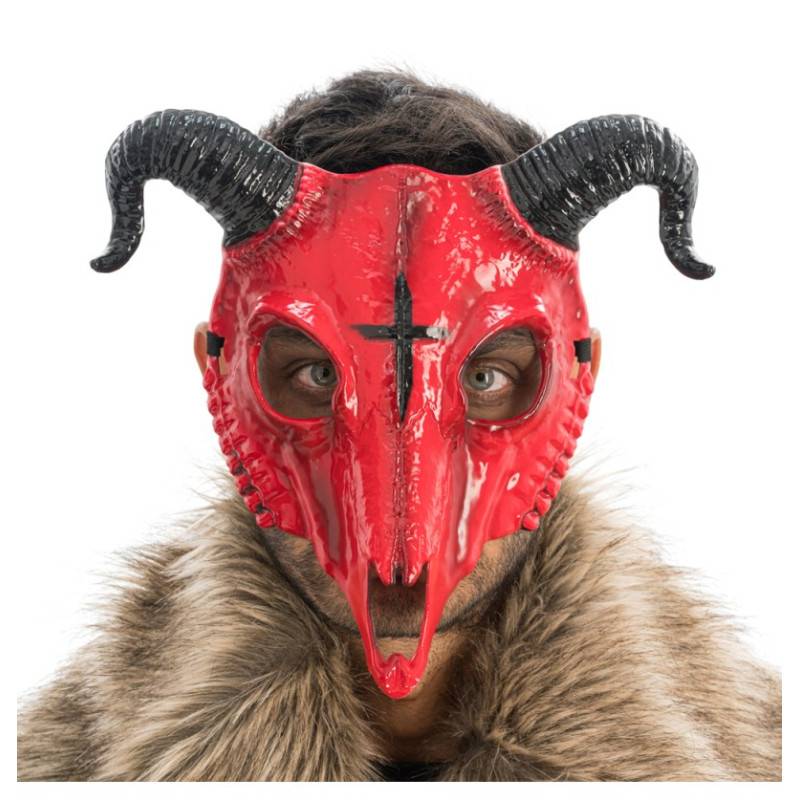 Masque En Plastique Squelette Bête à Cornes Rouge