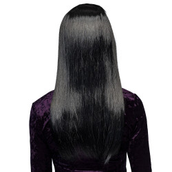 Perruque de Sorcière Cheveux Long Noir Méché Blanc