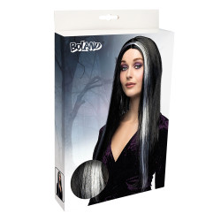 Perruque de Sorcière Cheveux Long Noir Méché Blanc