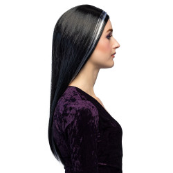 Perruque de Sorcière Cheveux Long Noir Méché Blanc