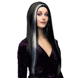 Perruque de Sorcière Cheveux Long Noir Méché Blanc