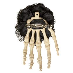Barrette Cheveux Main de Squelette Avec Rose Noire