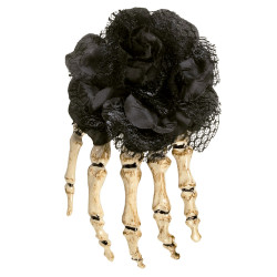 Barette Cheveux Main de Squelette Avec Rose Noire