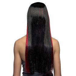 Perruque de Sorcière Cheveux Long Noir Méché Rouge