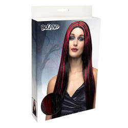 Perruque de Sorcière Cheveux Long Noir Méché Rouge