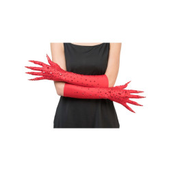 Gants Longs Rouge De Diablesse Avec Faux Ongles Et Diamants