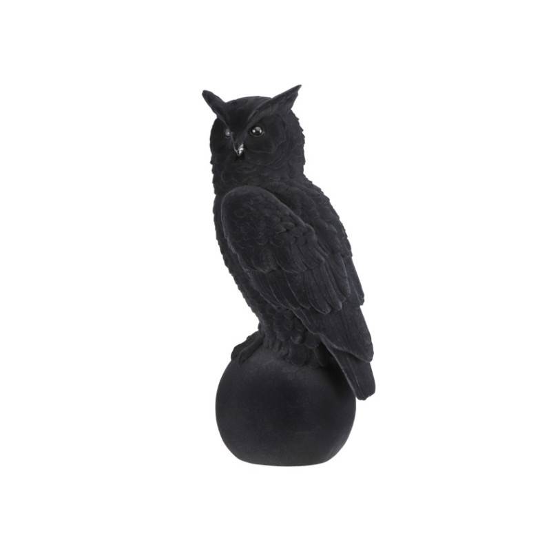 Statue De Chouette En Résine Floquée Noire