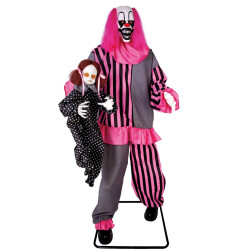 Clown Animé Effrayant Avec Fillette, Sonore Et Lumineux 182cm