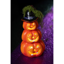 Citrouilles à Led Superposées Avec un Chapeau De Sorcière 22cm