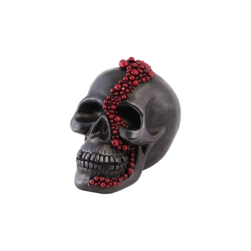 Crâne en Résine Noir Perles Rouge Bloody