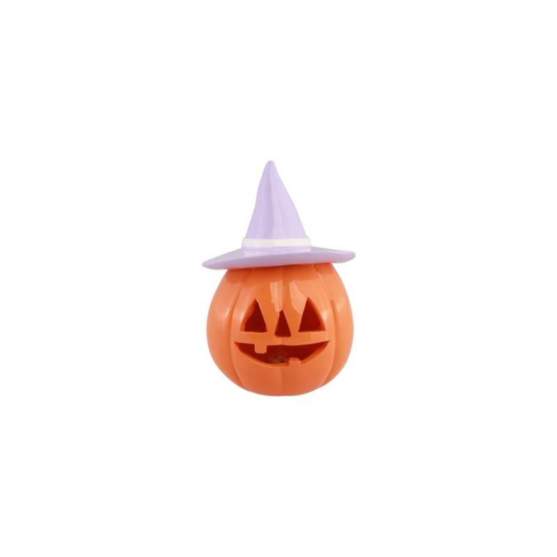 Citrouille En Résine Orange Avec Chapeau Lilas